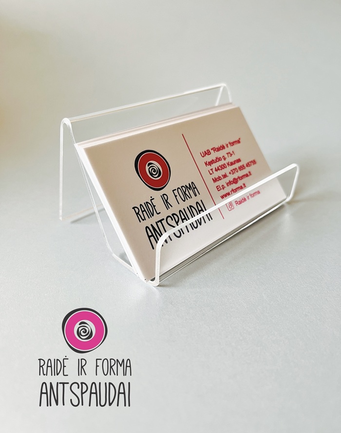 Vizitinių kortelių laikiklis raidė ir forma rforma.lt – Raidė ir forma, antspaudų gamyba, antspaudai  mokytojams, antspaudų gamyba Kaune, antspaudas,  Colop, Trodat, Modico,  antspaudas su logotipu, logo stamp, vardo  kortelės darbuotojams,  vizitinės kortelės, antspaudu gamyba Vizitiniu deklas 6